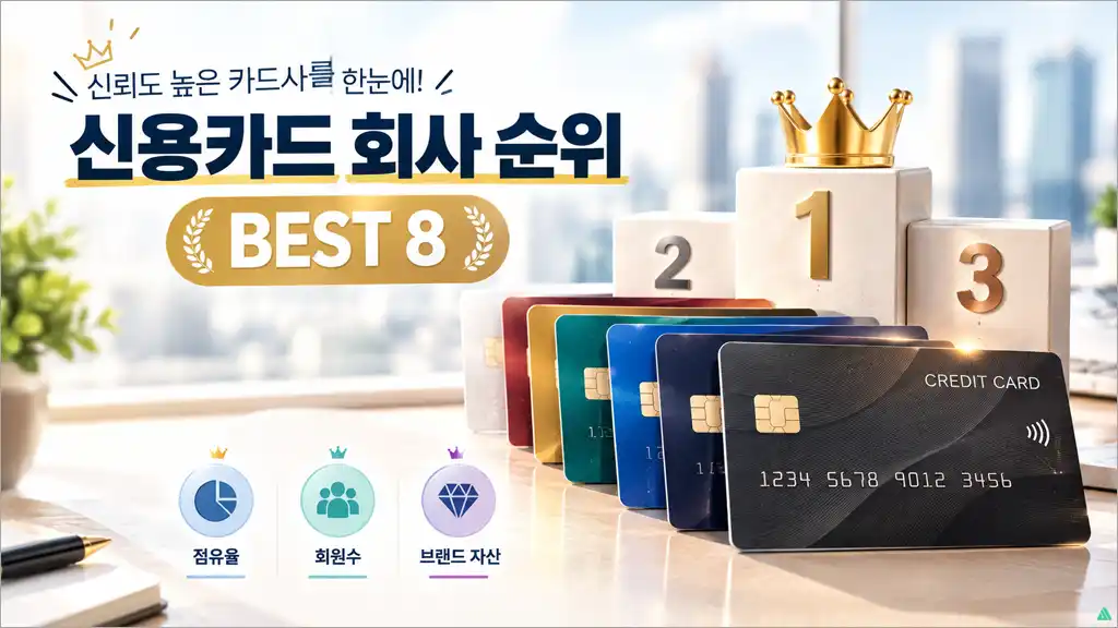 신용카드 회사 순위 BEST 8 (시장 점유율, 회원수, 브랜드, 자산 순위)